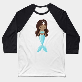 African American Mermaid, Cute Mermaid, Blue Tail Baseball T-Shirt